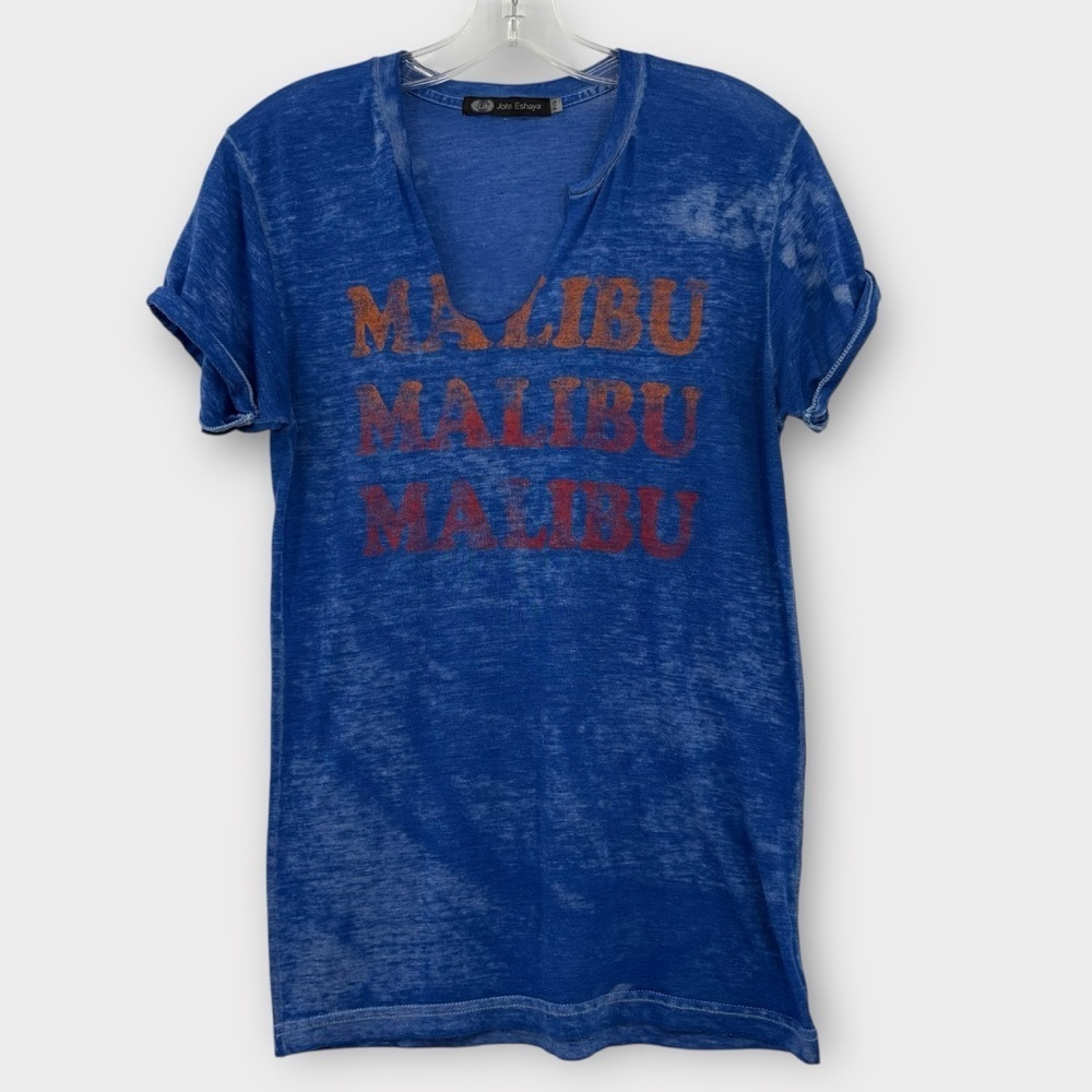 JET‎ John Eshaya Distressed Burnout Malibu T-Shirt in Blue Women’s Size S